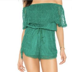 Jack BB Dakota Laredo Romper Boho Green Off Shoulder Lace Womens